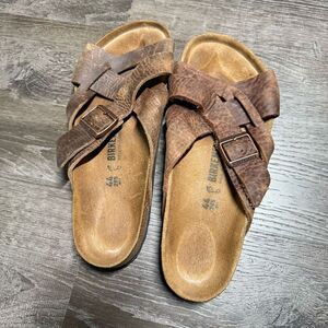 Birkenstock Lugano brown distressed leather men’s  Sandal 44 size 11